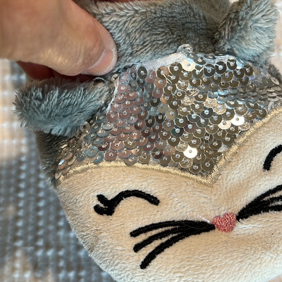 Kitty Cat Slippers Gray Plush Sequins House Shoes Lounge Dorm Womens 8 9 - Picture 7 of 7